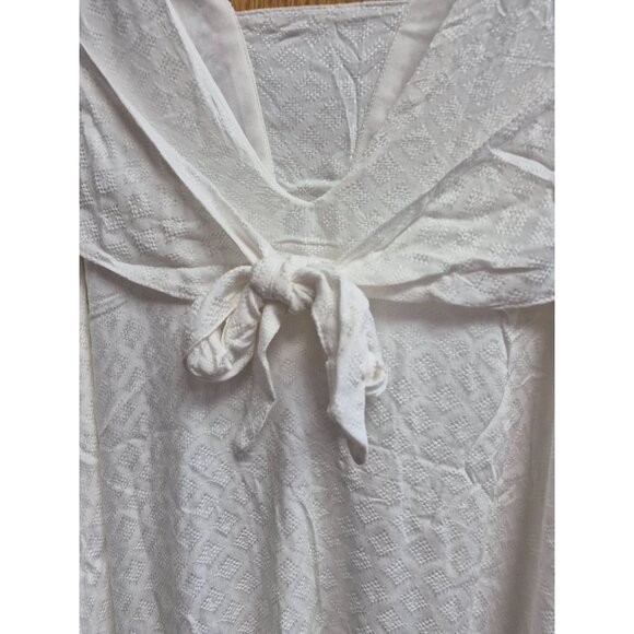 White Embroidered Sleeveless Boho Tunic Top XL W/ Floral Patterns V-Neck Tie-Bac - Picture 4 of 8